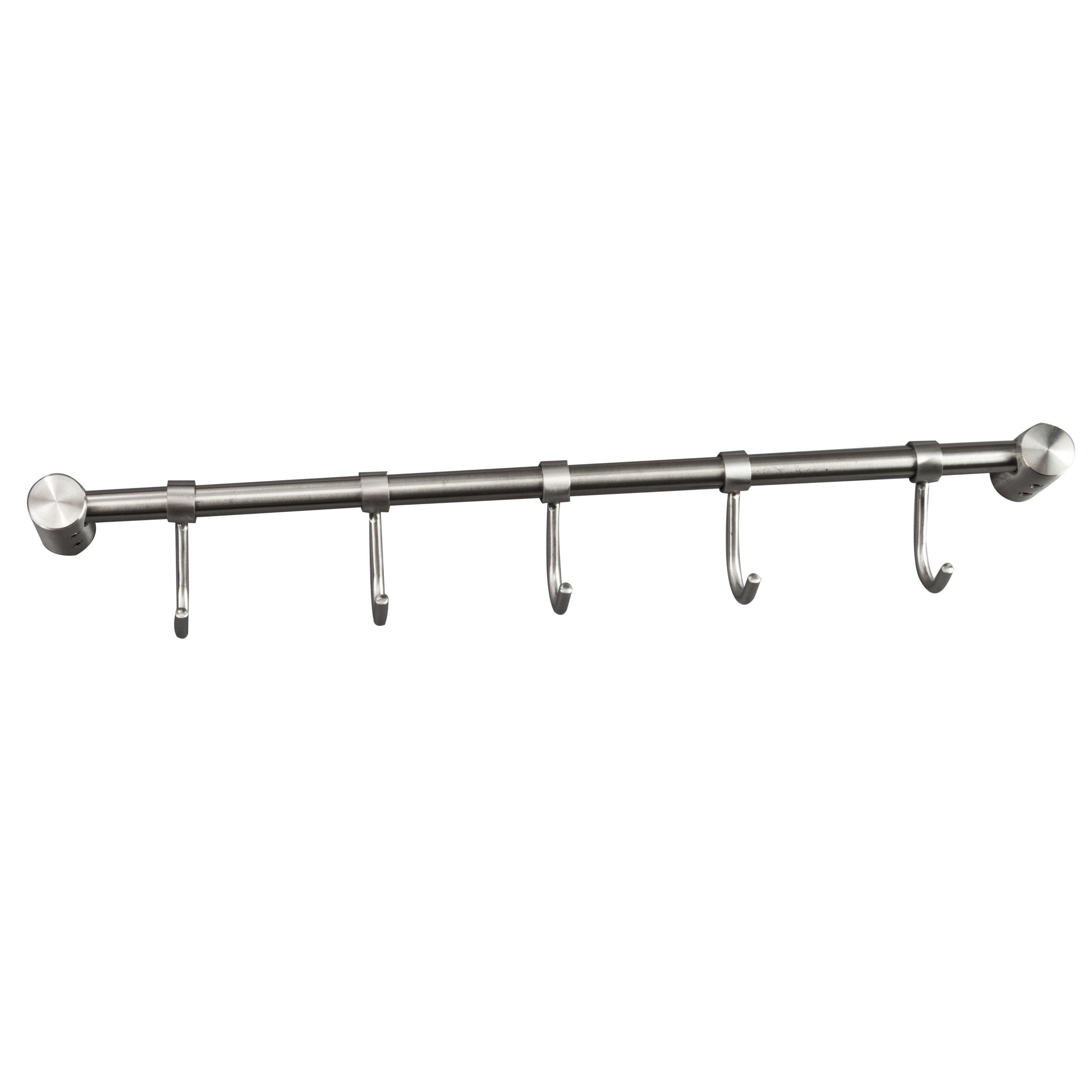 Image of Rail With 5 Flexible Hooks - Stainless Steel Wardrobe - Drillable Wall Hook Silver - 39.5 X 3.5 X 2 Cm (wxtxh)