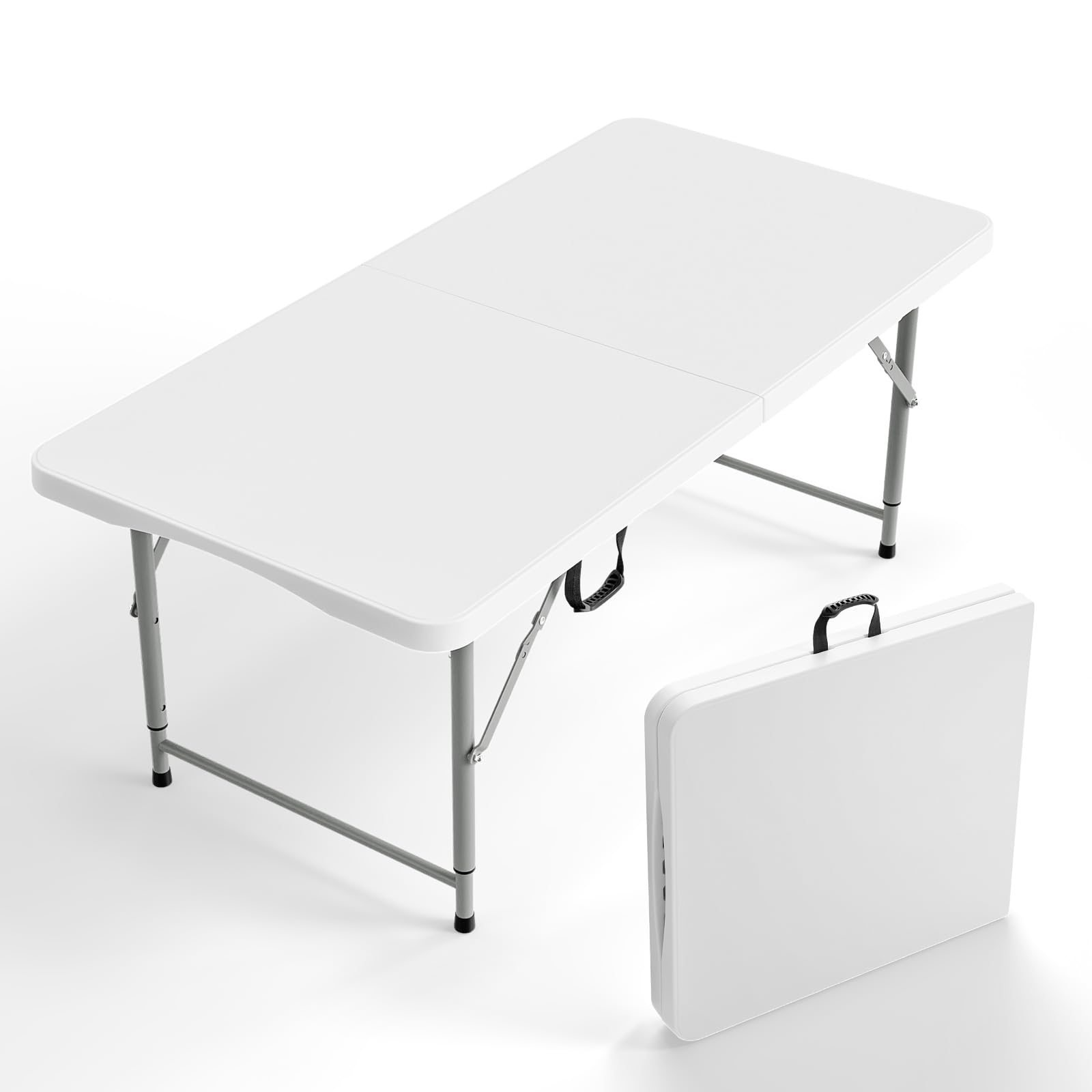 TEMU Campingtisch höhenverstellbar aus Kunststoff & Metallrahmen, Gartentisch, Klapptisch faltbar für Garten, Terrasse und Balkon, bis 159 kg, 120 x