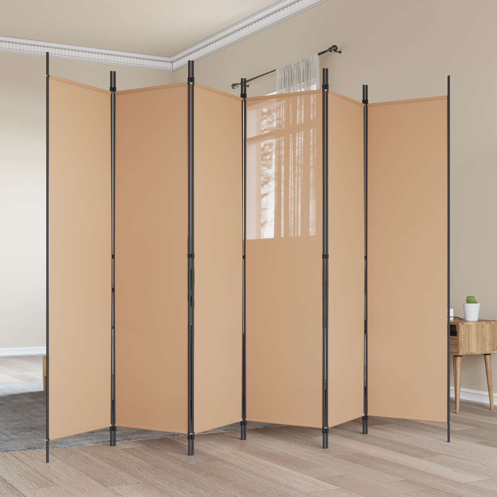 6-piece Room Divider Beige 300 X 200 Cm Fabric, Living Room, Modern Rectangular Screen, Privacy Partition, Fabric Room Divider, Space, Interior Decor