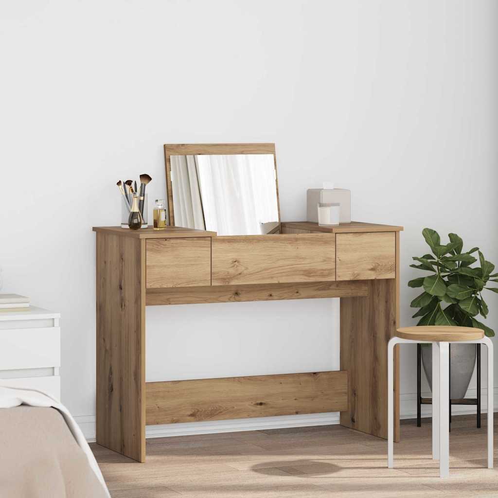 Image of Makeup Table With Mirror Artisan Oak 100x45x76 Cm Modern Makeup Table Large Storage Space And Construction For Bedroom Decoration Tables Artisan Stylish