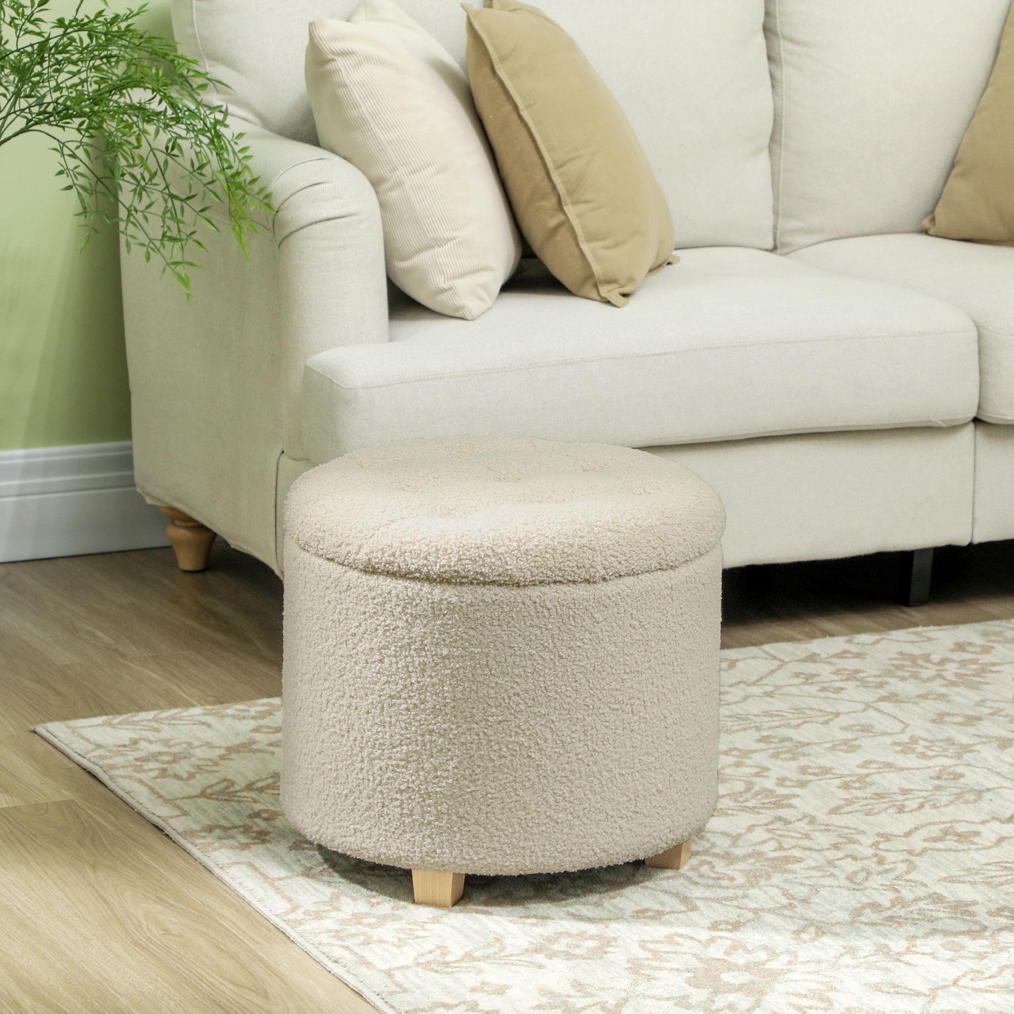 Storage Bench, Upholstered Bench With Lid, Bed Bench With , For Hallway Bedroom Living Room, Wooden Frame Ø45 X 41 Cm Cream White