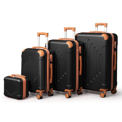 Artikelbild weißes & braunes pp hartschalen-gepäckset, 4-teiliges erweiterbares koffer-set mit ner-rädern - leichte, robuste hartschalen-reisekoffer (12/16/20/24/28 zoll)
