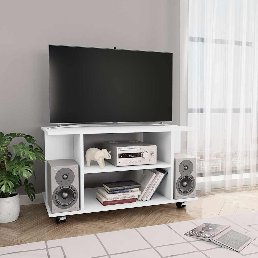 Image of Tv Cabinet With Wheels, Lowboard Tv Table, Tv Furniture, Board Table, Tv Sideboard, Hifi Cabinet, White, 80x40x40cm, Wood Material