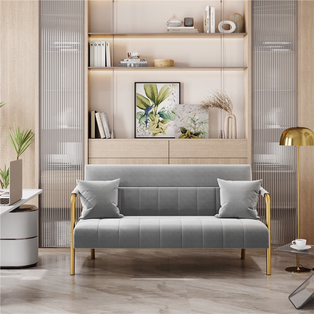 Costoffs Upholstered Sofa With Armrests & Metal Legs Modern Two-seater Sofa With 2 Lumbar Pillows Loveseat For Living Room/bedroom