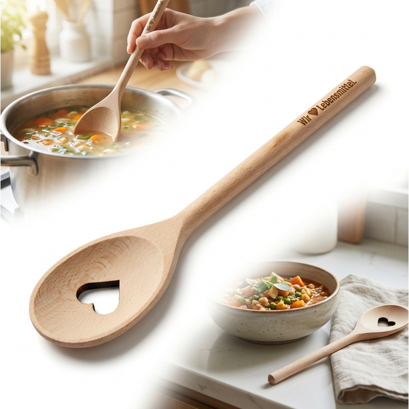 Image of Swedish Cooking Spoon + , 30 Cm, Made Of Wood, For Stirring And Cooking