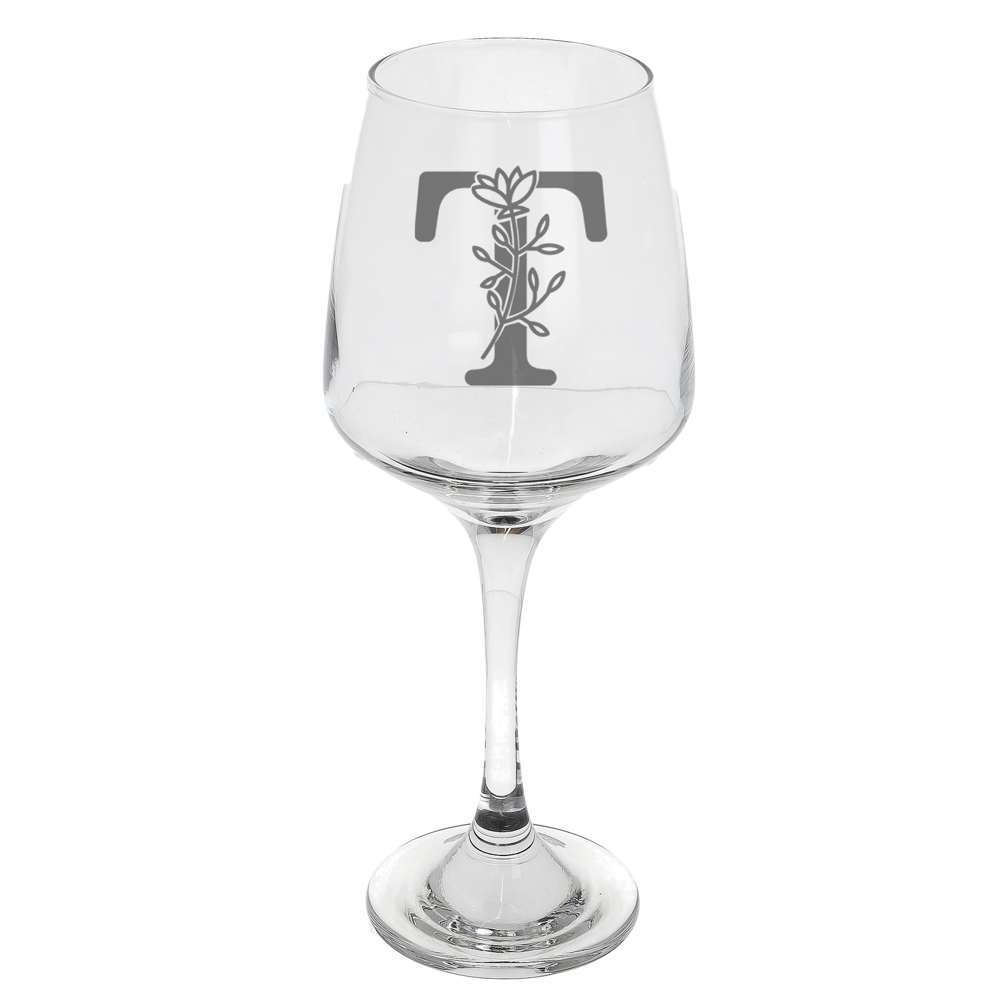 T Monogram Initial Etched Wine Glass Engraved Name