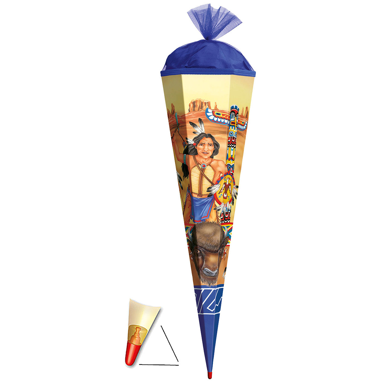 - Indian - 85 Cm - With Wooden Tip / Tulle Closure - Roth - For Girls And Boys - Western Indian Feathers Cowboy