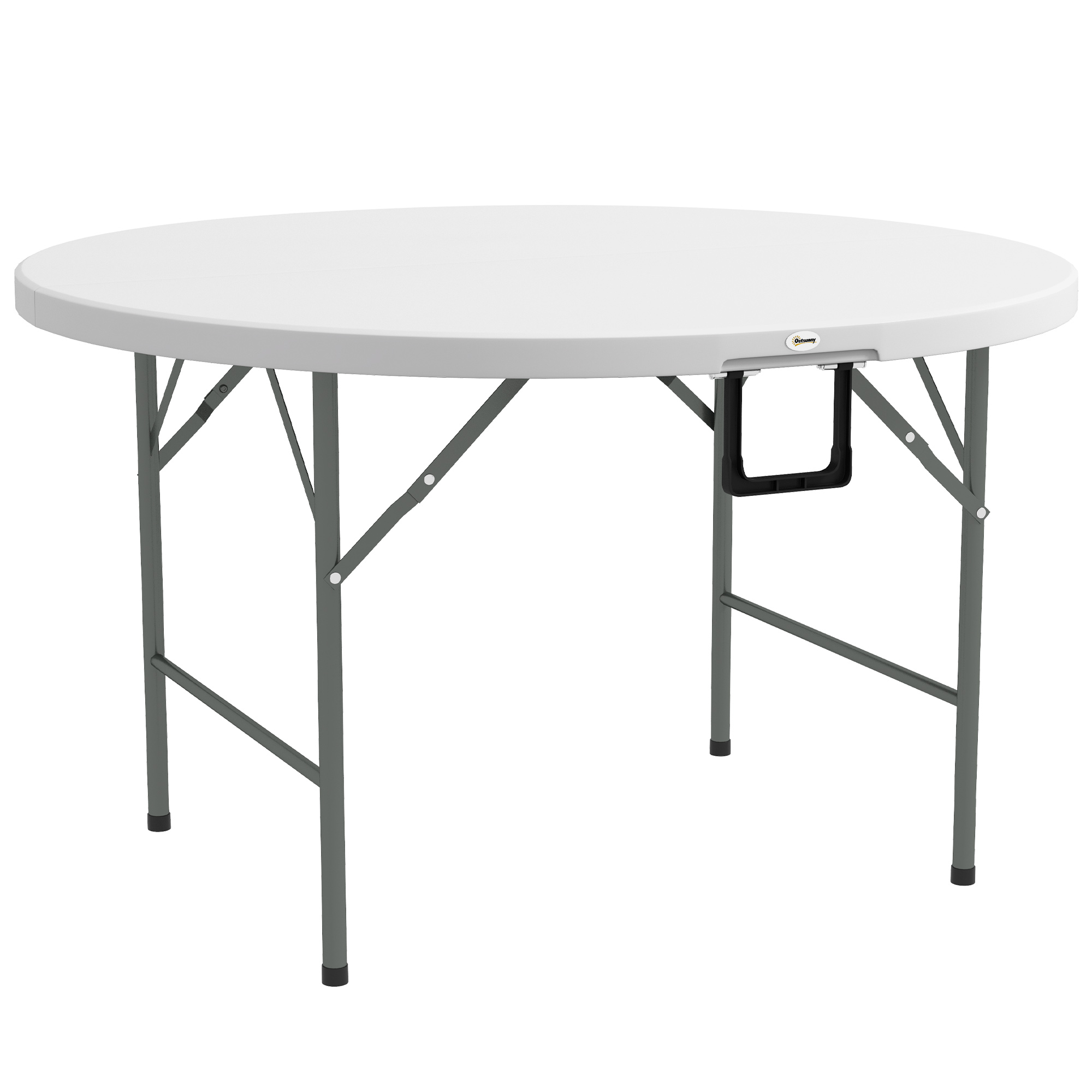 Image of Outsunny Round Folding Garden Table Ø122 Cm, Seats 6 People, Metal Frame With Hdpe Top