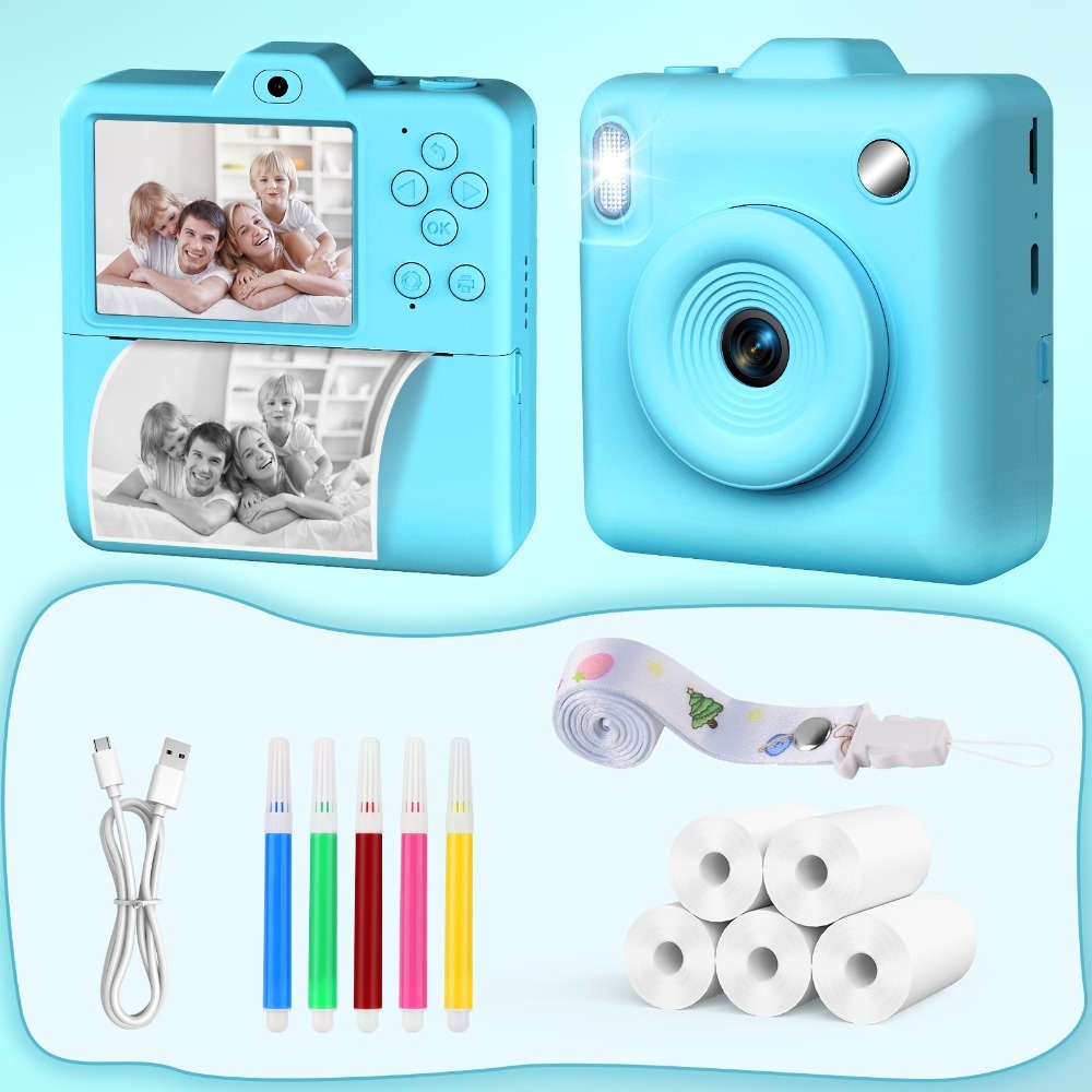 TEMU Appareil photo à impression instantanée pour enfants, appareil photo numérique portable de pour enfants, avec objectif 48PM, avec papier photo,
