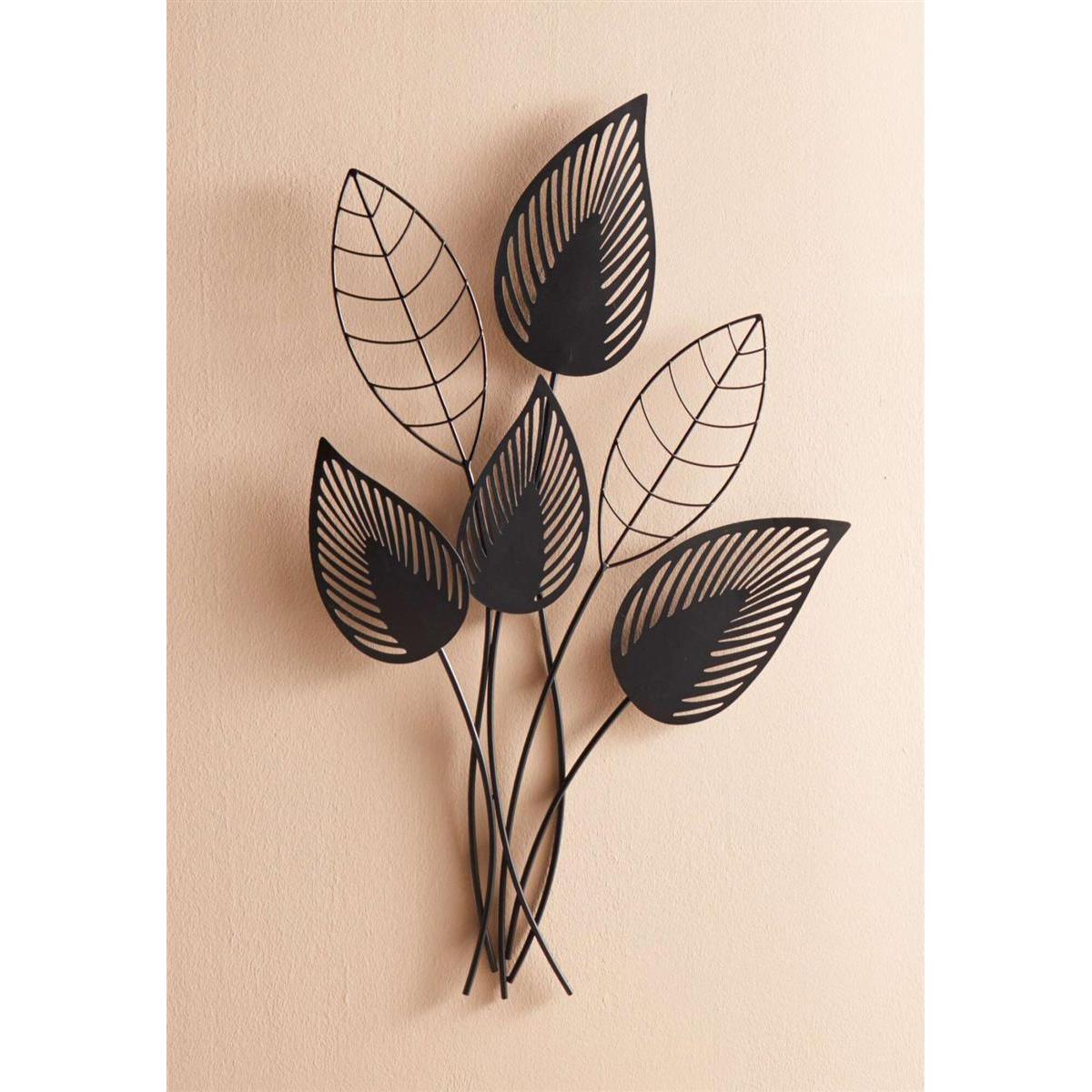 E-shop 3D Wanddeko "Blätter" aus Metall, schwarz, 55 x 84 cm, Wandbild, Wandschmuck, Metallbild