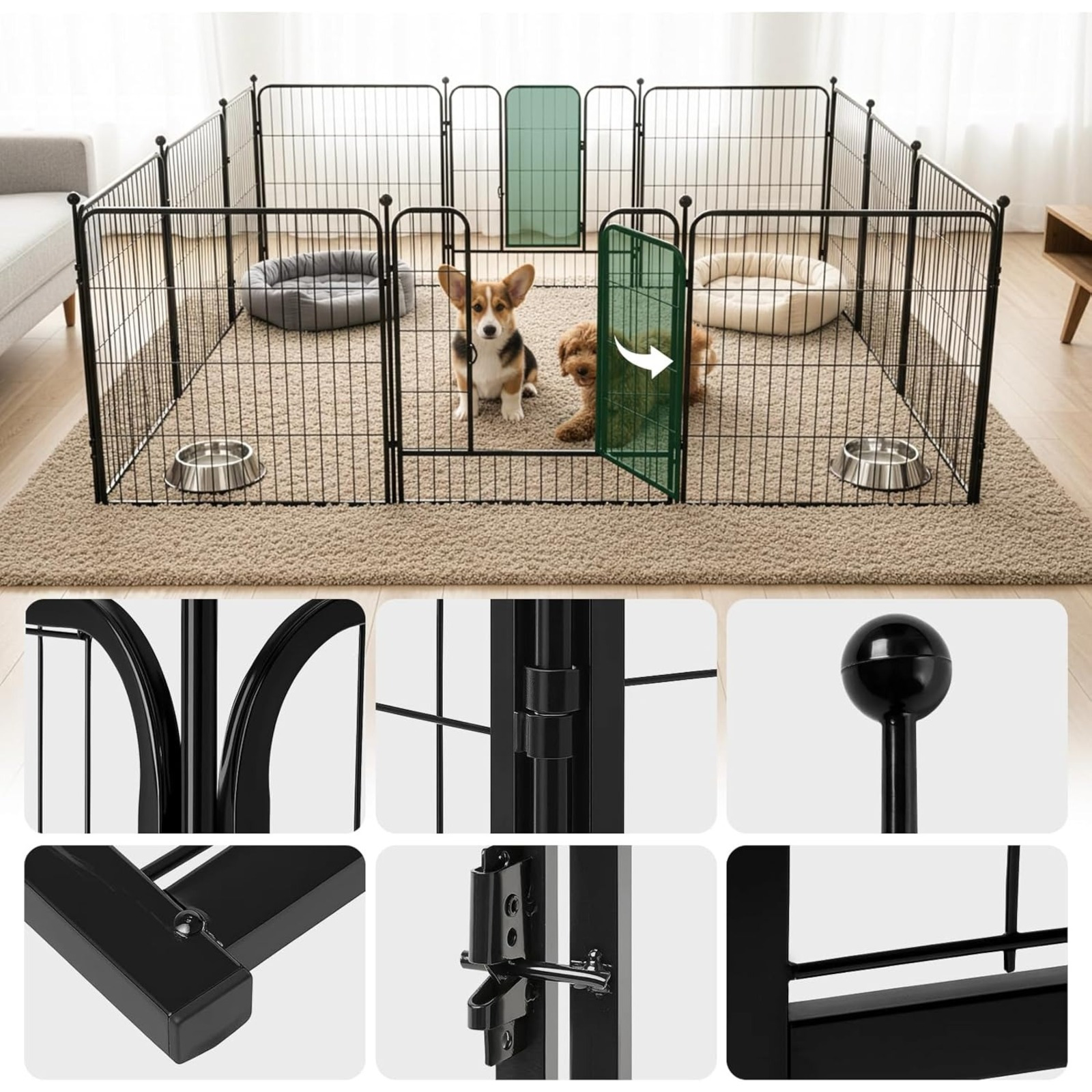 Image of Dog Playpen 8-panel Pet Enclosure, Anti-escape Puppy Fence With Lockable Gate, Indoor Outdoor Pet Playpen For Medium Dogs, Black