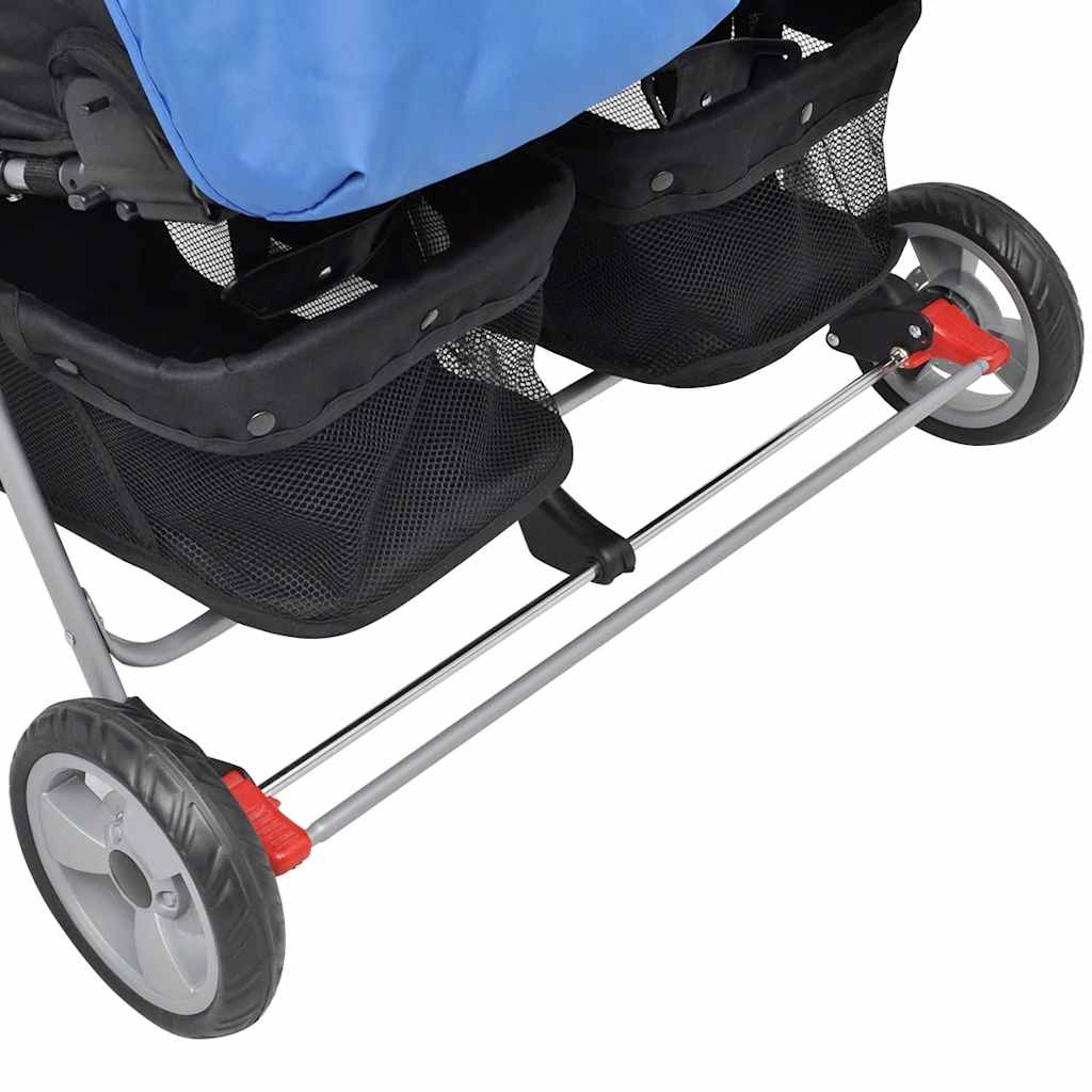 Dubbel Stalen Kinderwagen in Blauw en Zwart - Opvouwbaar