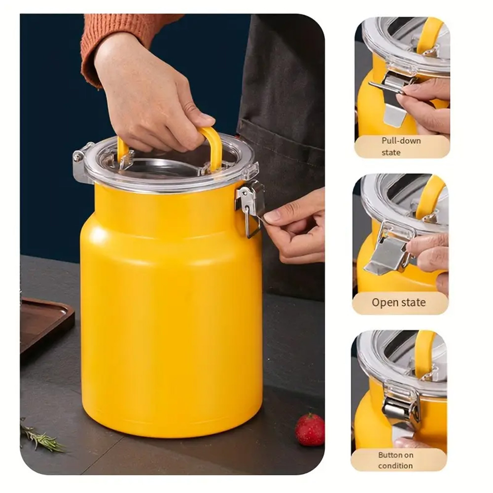 Image of 5l Stainless Steel Food Grade Sealed Jar Sealed Bucket - Suitable For Multifunctional Storage Of Oil, Milk, And Tea - Reusable, Hand Washable Only