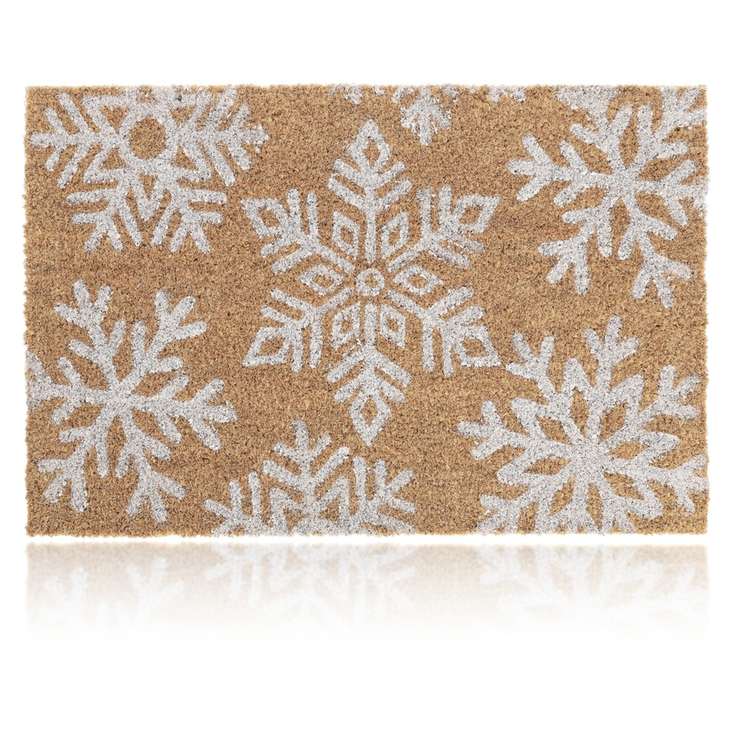 Image of Doormat Snowflakes, 60 X 40 Cm, 1.5 Cm High, Coconut Fiber With Non-slip Pvc , Natural/white, For Entrance Area, Hallway And Terrace, Door Mat, Shoe Scraper, Foot Scraper, Relaxdays.