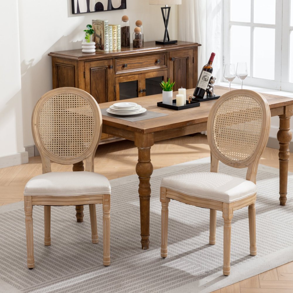 Image of Durable Linen Armchair With Wooden Frame, Classic Design, Stable Heavy-duty Seating Chair, Thick Seat Cushioning, Multifunctional Armchair For Indoor Apartments, Set Of 2