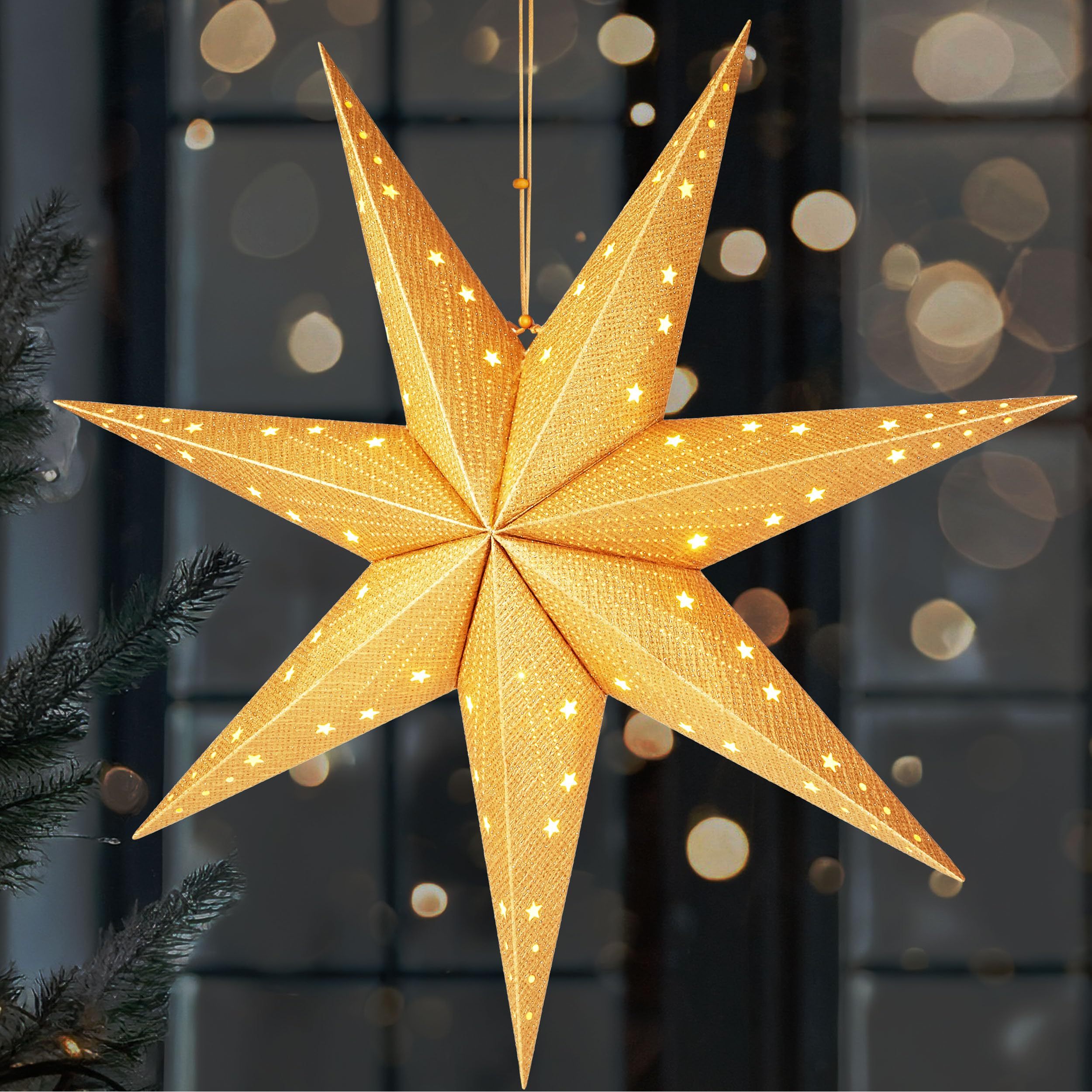 Brubaker Led Christmas Star For Hanging - 60 Cm Paper Star With - 3d Advent Star - Battery-operated, Hanging And Illuminated - Window Decoration Light Star
