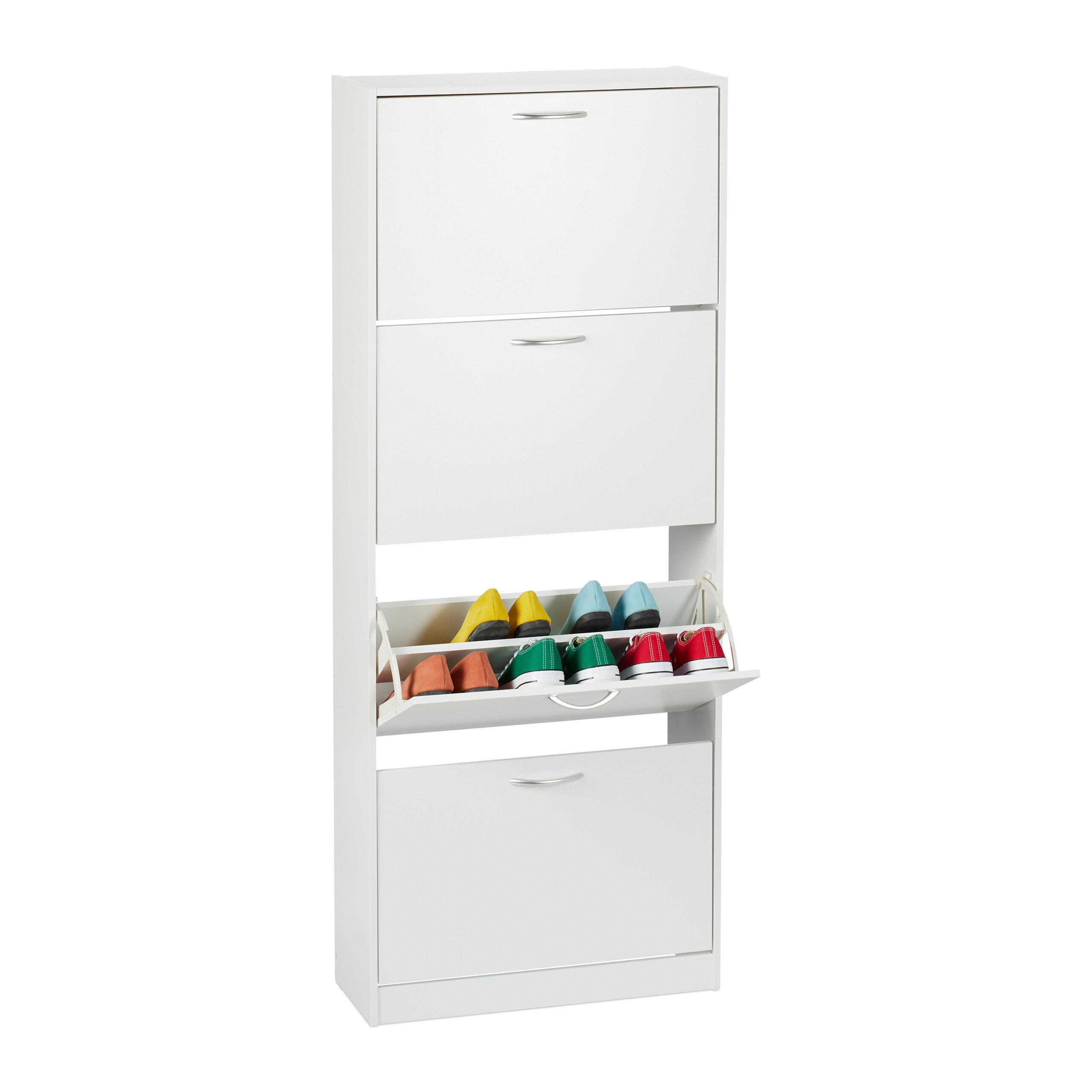 Shoe Cabinet In White - (w)60 X (h)152 X (d)24 Cm