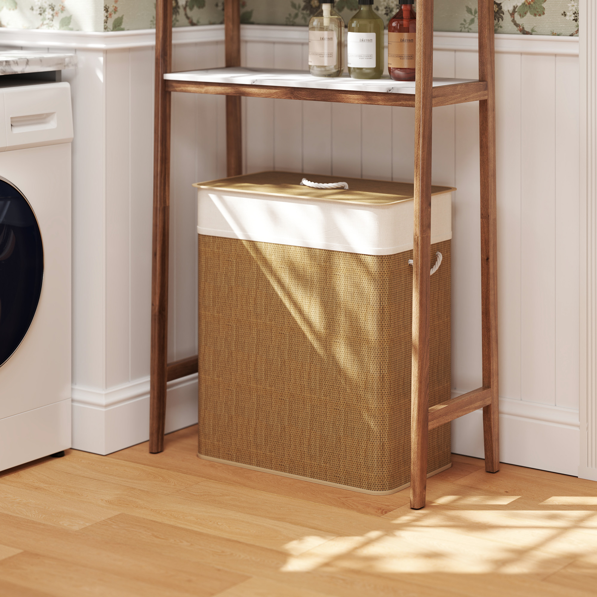 Image of Bamboo Laundry Basket With Lid 100 L Laundry Collector With Rope Handles, Removable Laundry Bag, Laundry Baskets Laundry Sorter For Laundry Room Bedroom Bathroom Brown