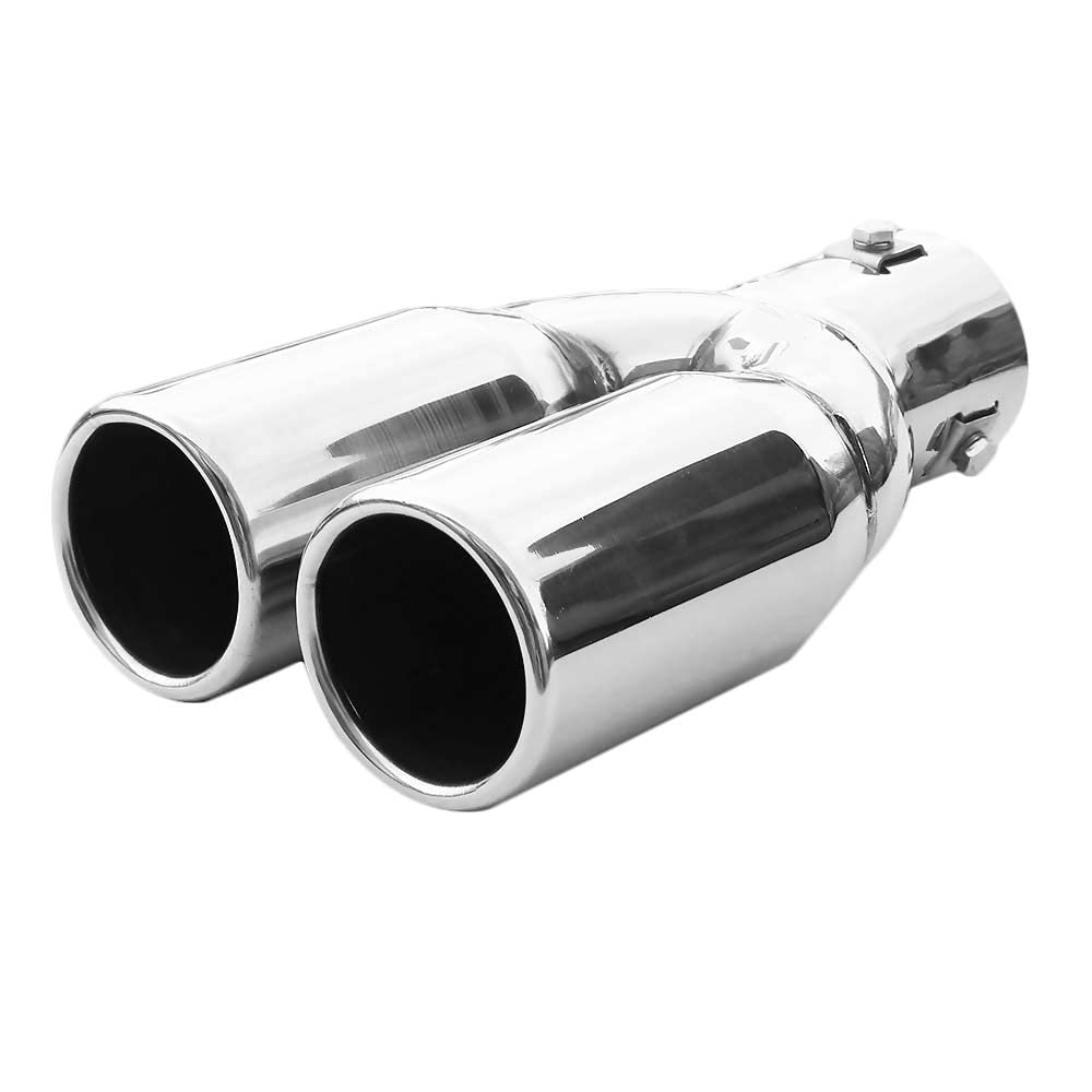 Image of Double Exhaust Tailpipe End Piece Universal Exhaust Muffler Sound Dampening Sports Exhaust Sound Dampening Sports Tuning Optics Stainless Steel Round Up To 57mm Chrome