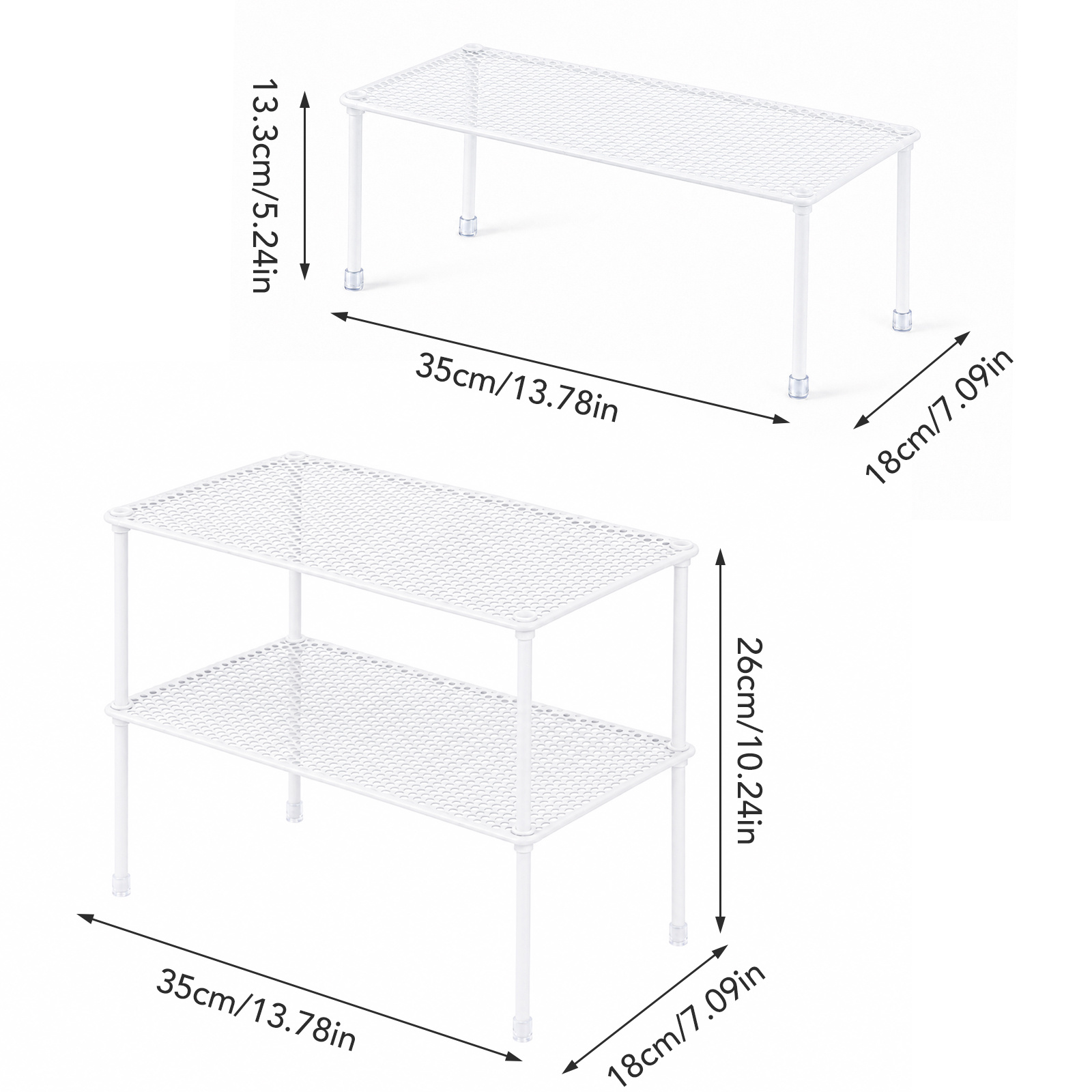 2-Tier White Mesh Metal Storage Rack for Kitchen & Bathroom