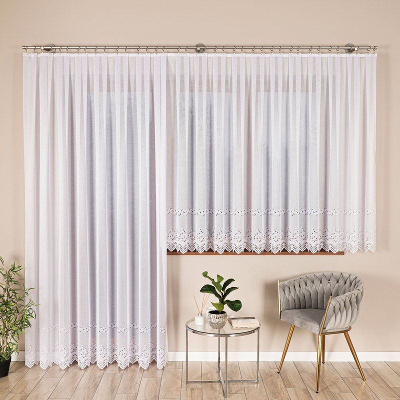 Jagoda - Jacquard Curtain With A Straight Hem - 300x250 Cm - White