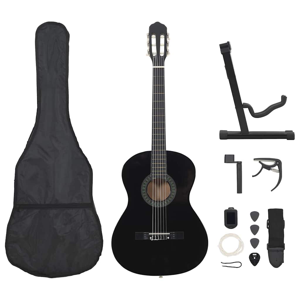 Image of Vidaxl Classical Guitar Set 12-piece For Beginners, Amateur Musicians, Concert Guitar, String Instrument, Musical Instrument, Black, 4/4, 39"
