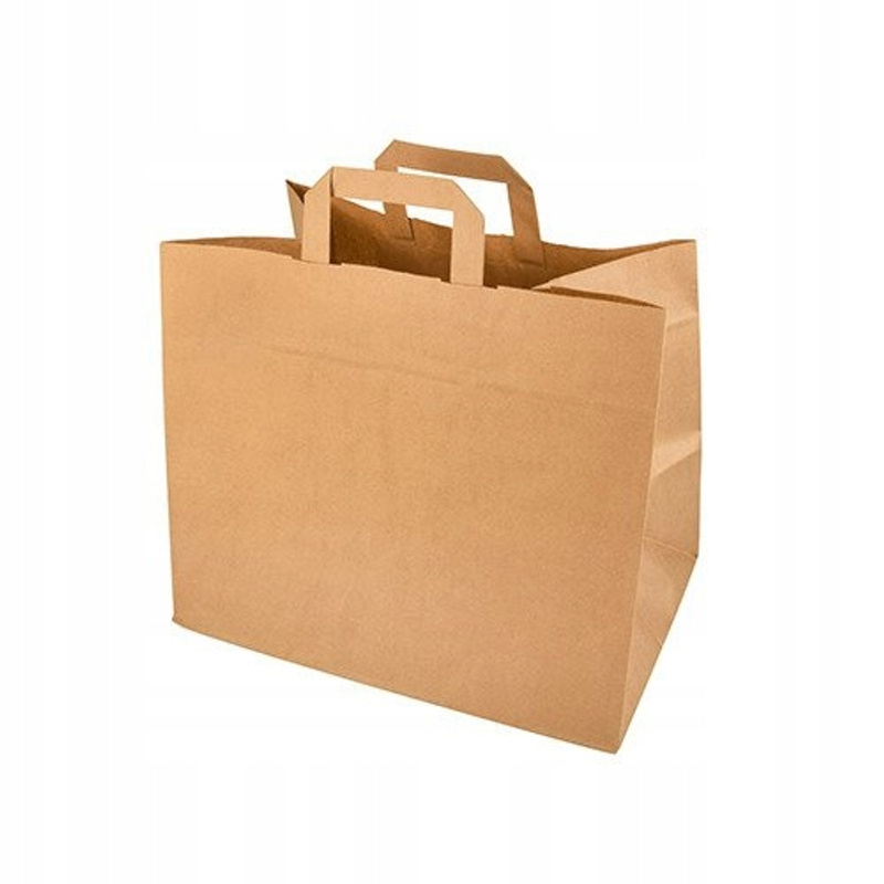 Image of Paper Bags With Flat Handle 50pcs Brown Large 32x17x27 Cm Durable For Packaging Purchases Gifts Food Strong Transport Bags Multiple Use Practical Universal