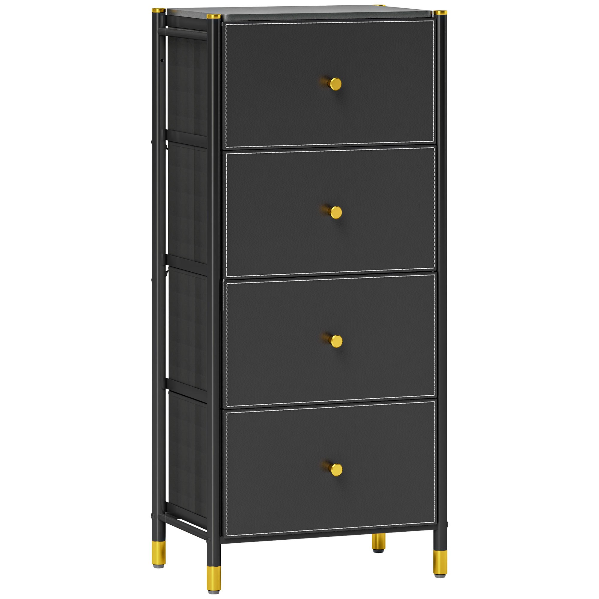 TEMU Comfortable Bedroom Dresser With 4 Folding Drawers, Pu , And , Black Living Room Dresser