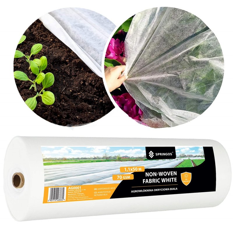 TEMU Winter Agrotextile Springos 70g/m2 Thick Winter Cover For Frost Protection 50x1.1m White Garden Non-woven Fabric Resistant To Snow, Wind, Uv,