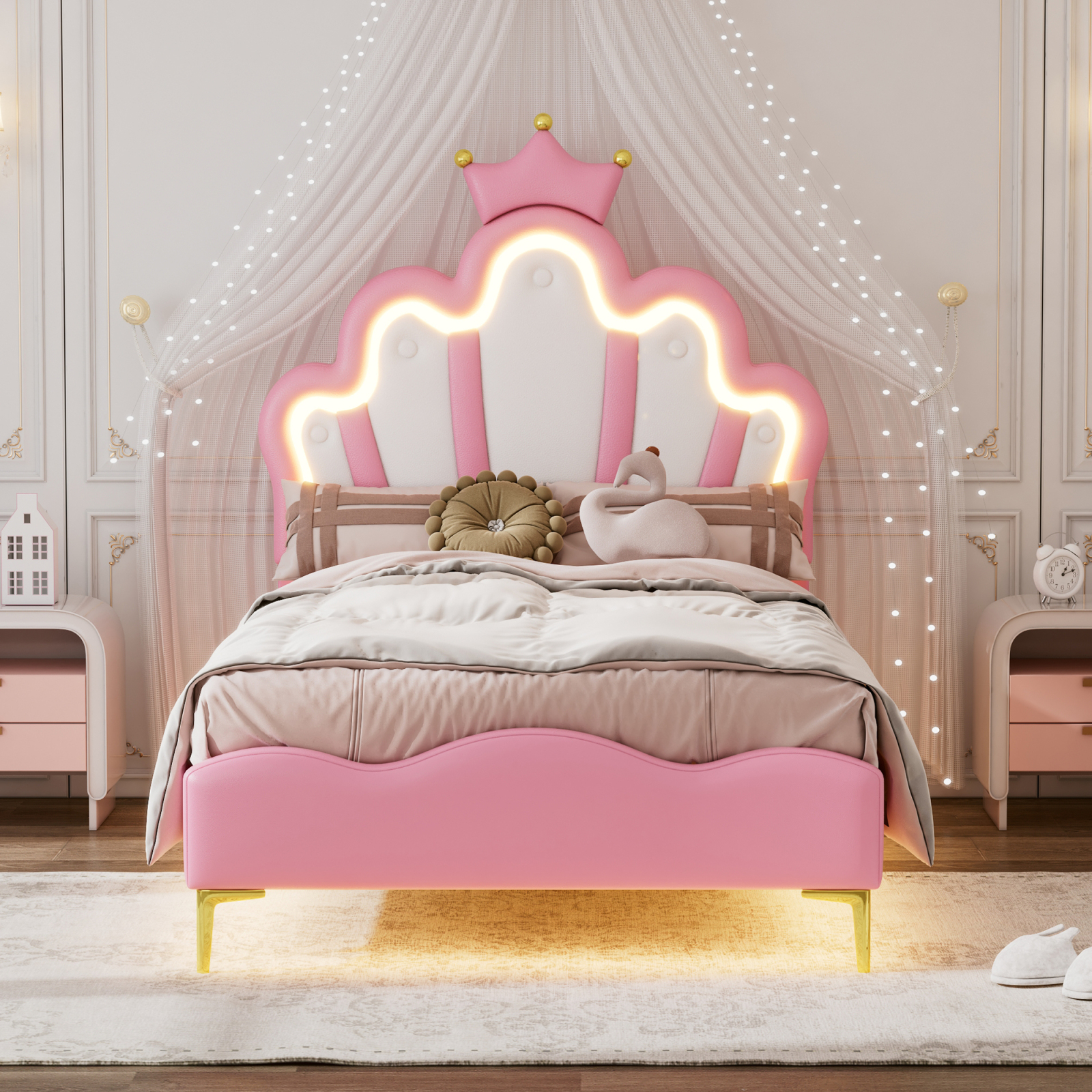 Bed Frame, Double Bed, Upholstered Bed, Dimensions 90 X 200 Cm, With Slatted Frame, Headboard And Frame, Covered With Artificial Leather. Mattress Not Included.