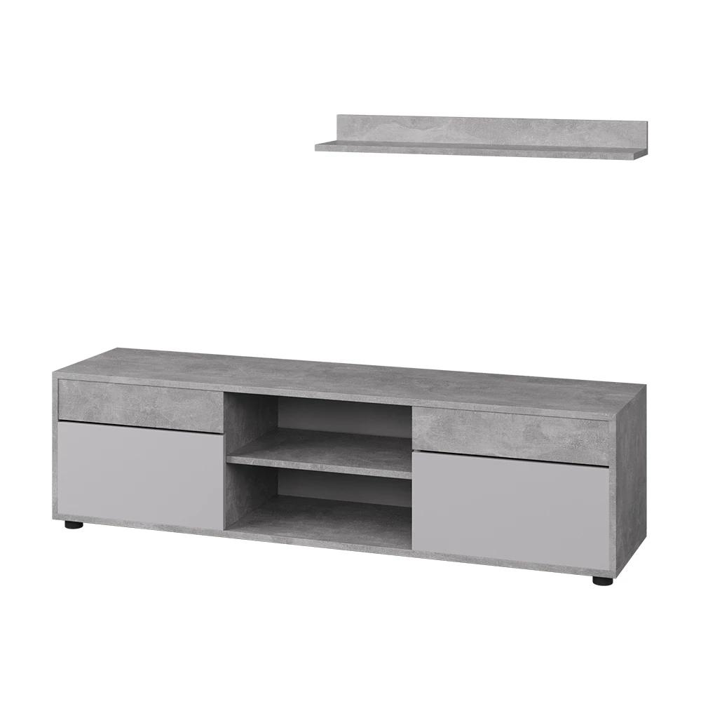 Image of Living Room Wall Berno Concrete/white 2-part Closet Tv Cabinet Set Living Room Wall Chipboard, 16 Mm