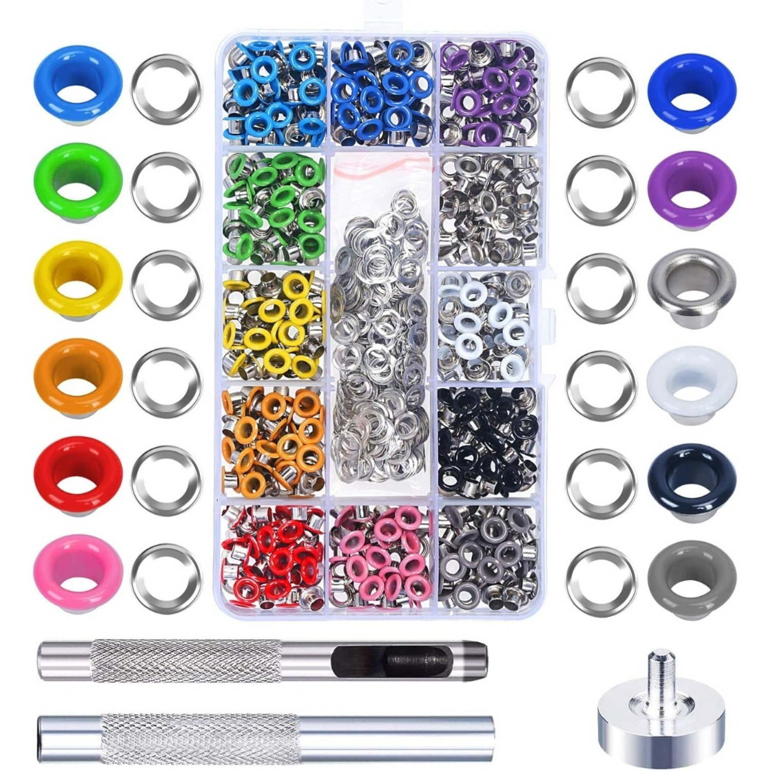 480-piece Eyelet Set, 1.9 Cm, Multicolor, Metal Eyelet Set With Transparent Storage Box For Bags, Shoes, Clothing, Leather, Crafts, Diy Projects (12 Colors)