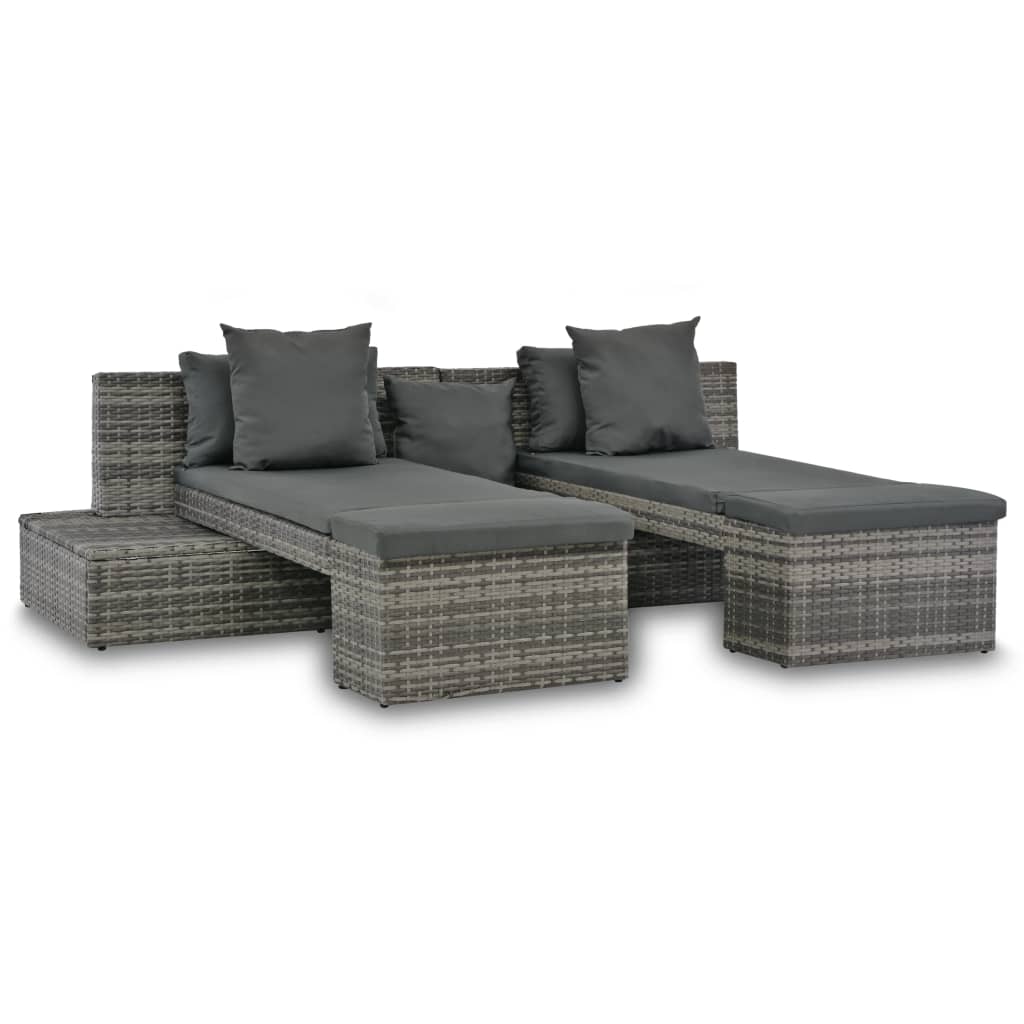 Garden Furniture 4pcs Grey Poly Rattan Sofa Lounge Sun Lounger Seating Group