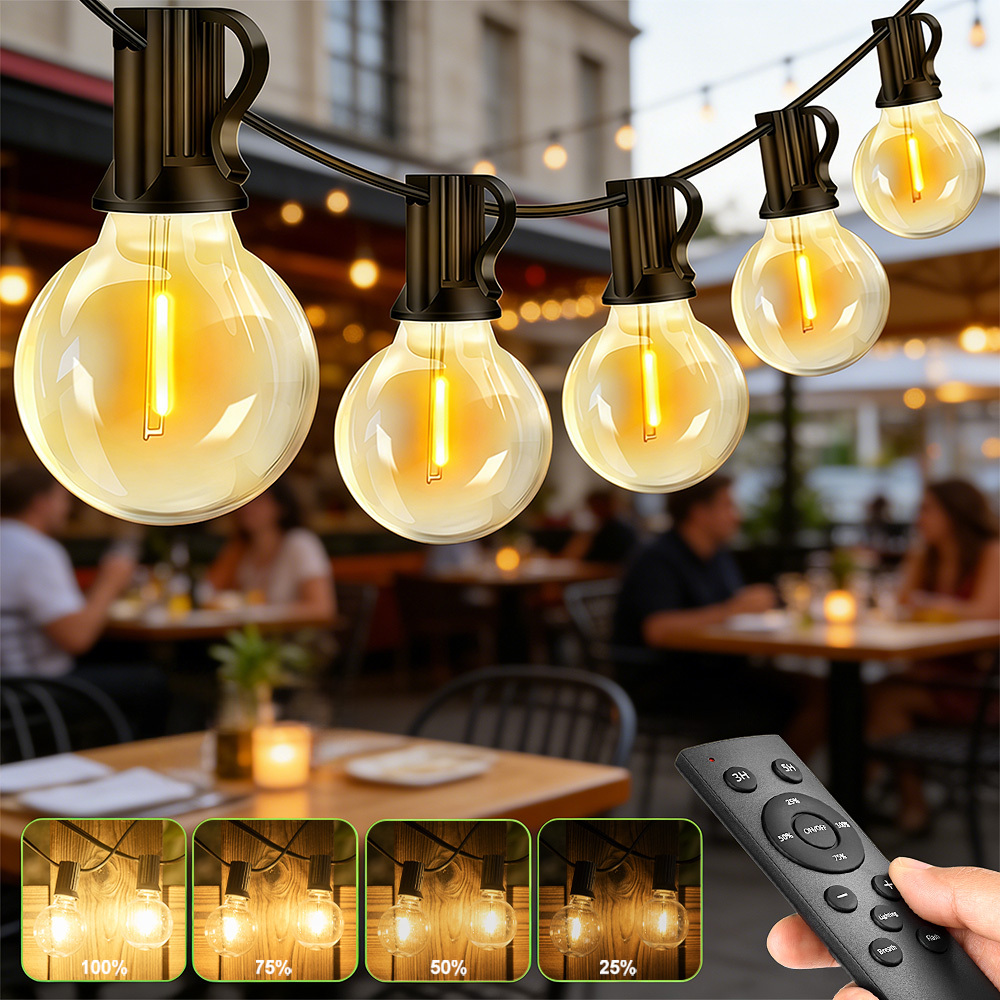 TEMU Guirnalda de luces LED de regulables para exterior 60M/45.1M/30.49M/20.05M/15.25M blanco , 6 de iluminación 3 temporizadores (3h/5h/8h), luces