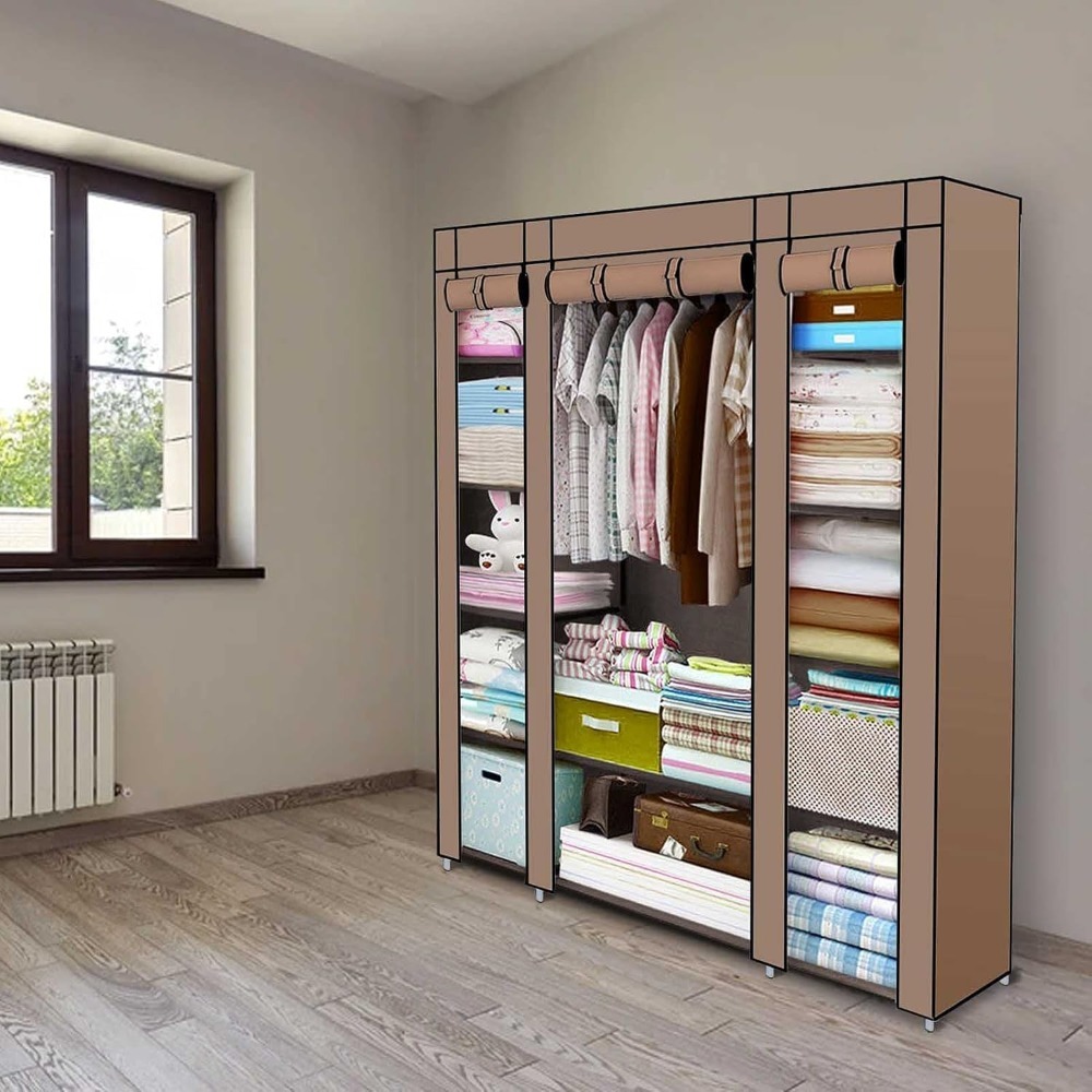 Portable Wardrobe for Bedroom,Fabric Wardrobe, Clothes Rail with Non-Woven Fabric Cover, Clothes Storage Organiser, 45 x 130 x 175 cm, 12 Compartments, Metal Frame