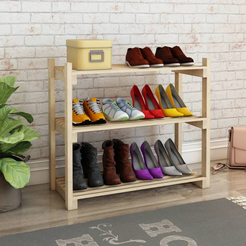 Shoe Rack Them With 3 Shelves, Pine Wood, 60 X 68 X 30 Cm