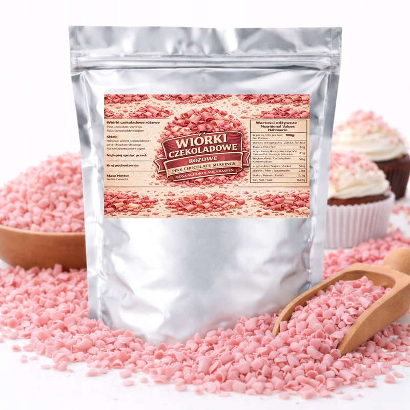 Pink Chocolate Shavings - Cake, Pastry, And Dessert Topping 100g
