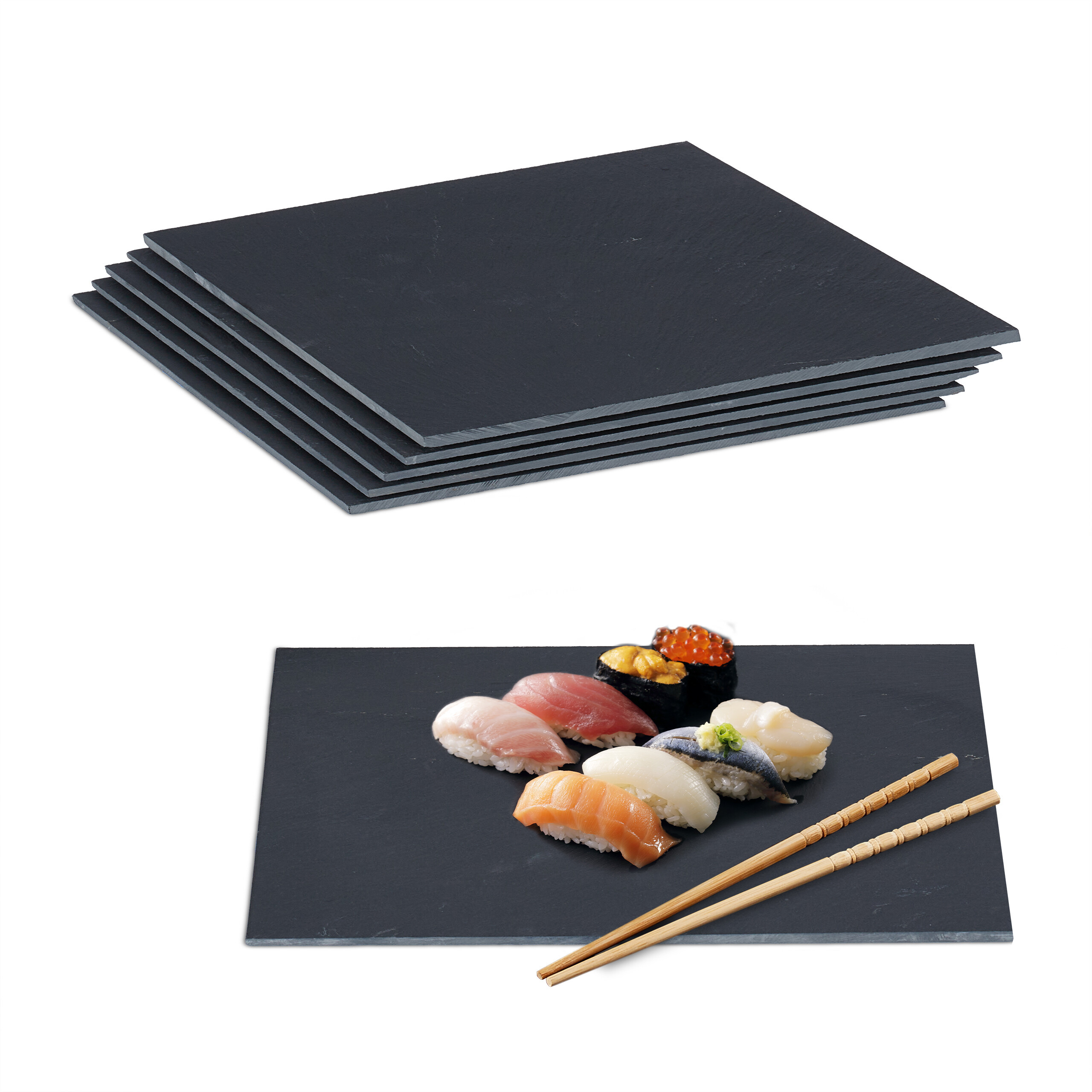 Relaxdays Slate Plates, Set Of 6, 40 X 30 Cm, Serving Cheese & Desserts, Serving Plate For Labelling