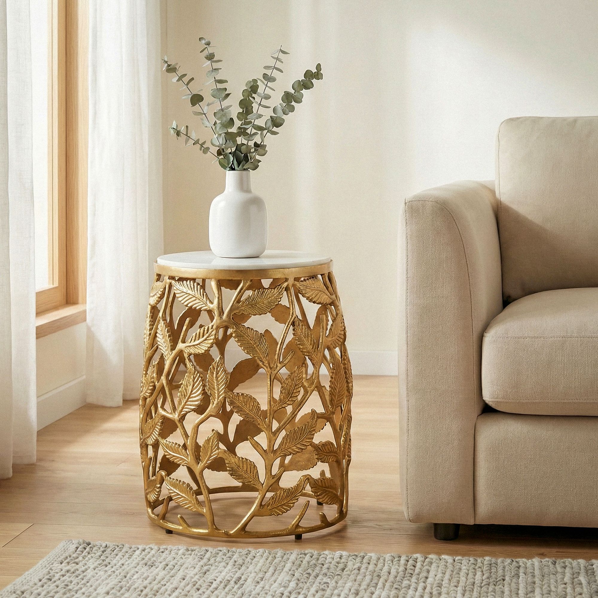 Image of Side Table 40cm Gold With Tabletop - Small Round Coffee Table - Modern Aluminum Sofa Table - Aluminum Living Room Table - Design Table With Metal Frame, Handmade