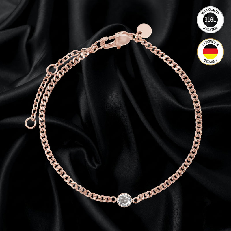 Image of Bracelet For Women - Silvery, Golden, Rose Golden Colored - With Zirconia Stone White - Water Resistant