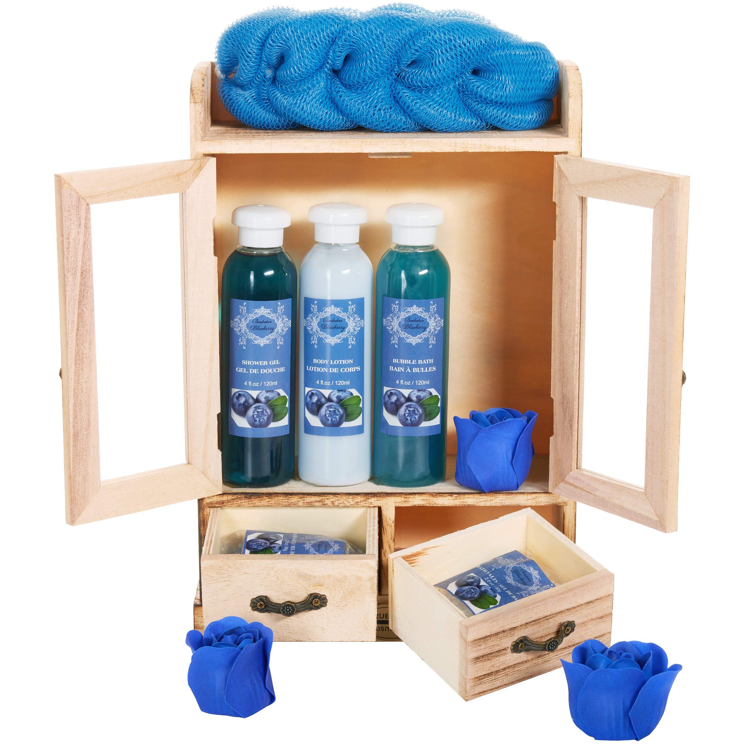 Image of Brubaker Cosmetics Bath And Care Set Blueberry In Wooden Cabinet