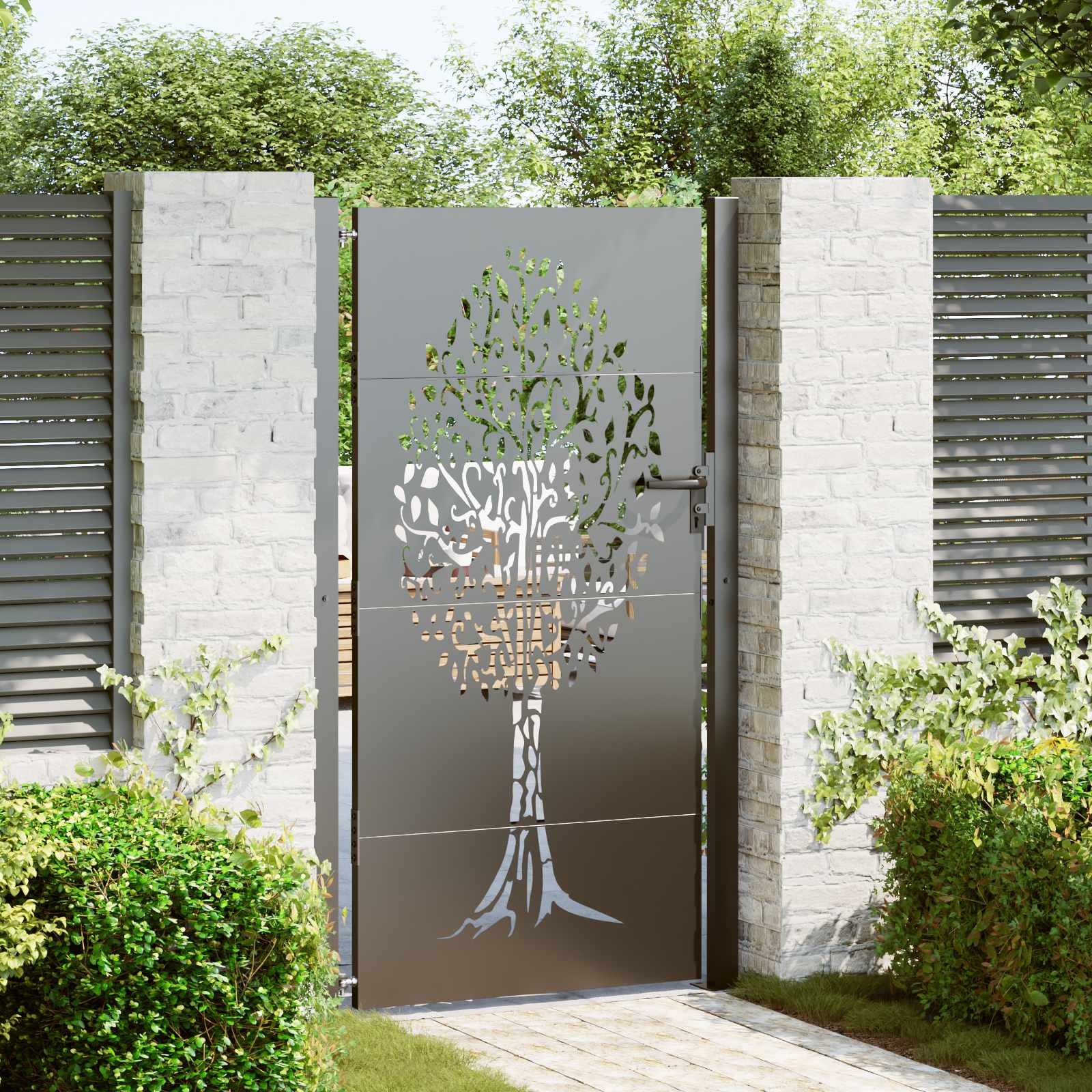 Image of Garden Gate 110 X 180 Cm Coated Steel, Lockable, Garden And Terrace Gate, Rectangular, Modern, Sturdy, Weatherproof, , Stylish Access