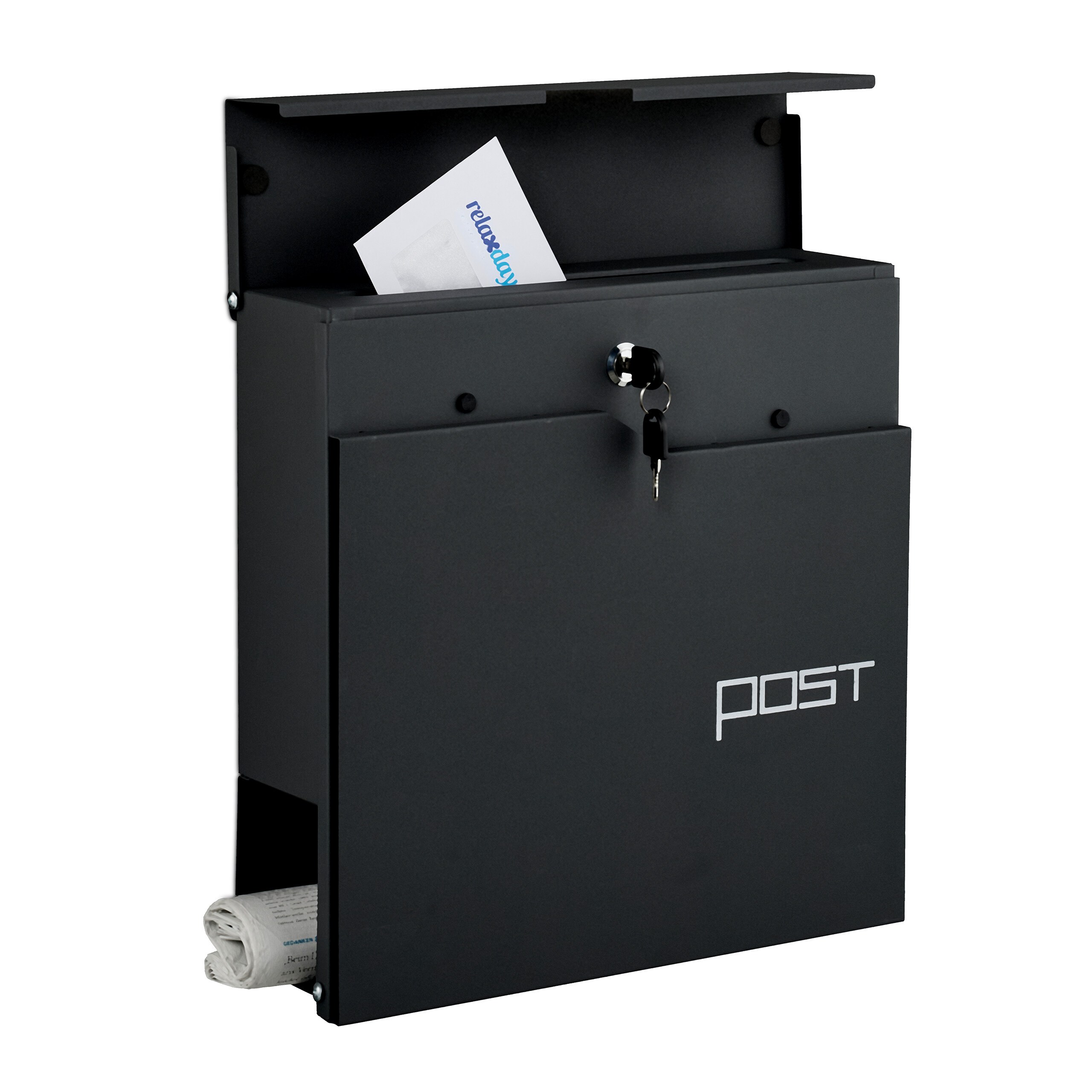 Mailbox With Newspaper Compartment In Black