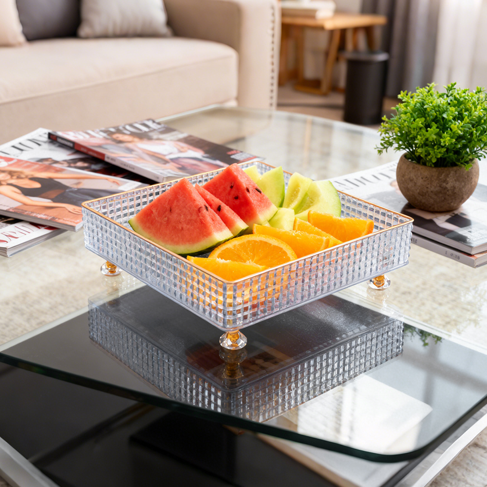 TEMU Elegant White Rectangular Serving Tray 18.5x18.5x6cm For Kitchen And Home Use, Reusable Luxury Tray Design For Fruit Plate And Cake Serving,