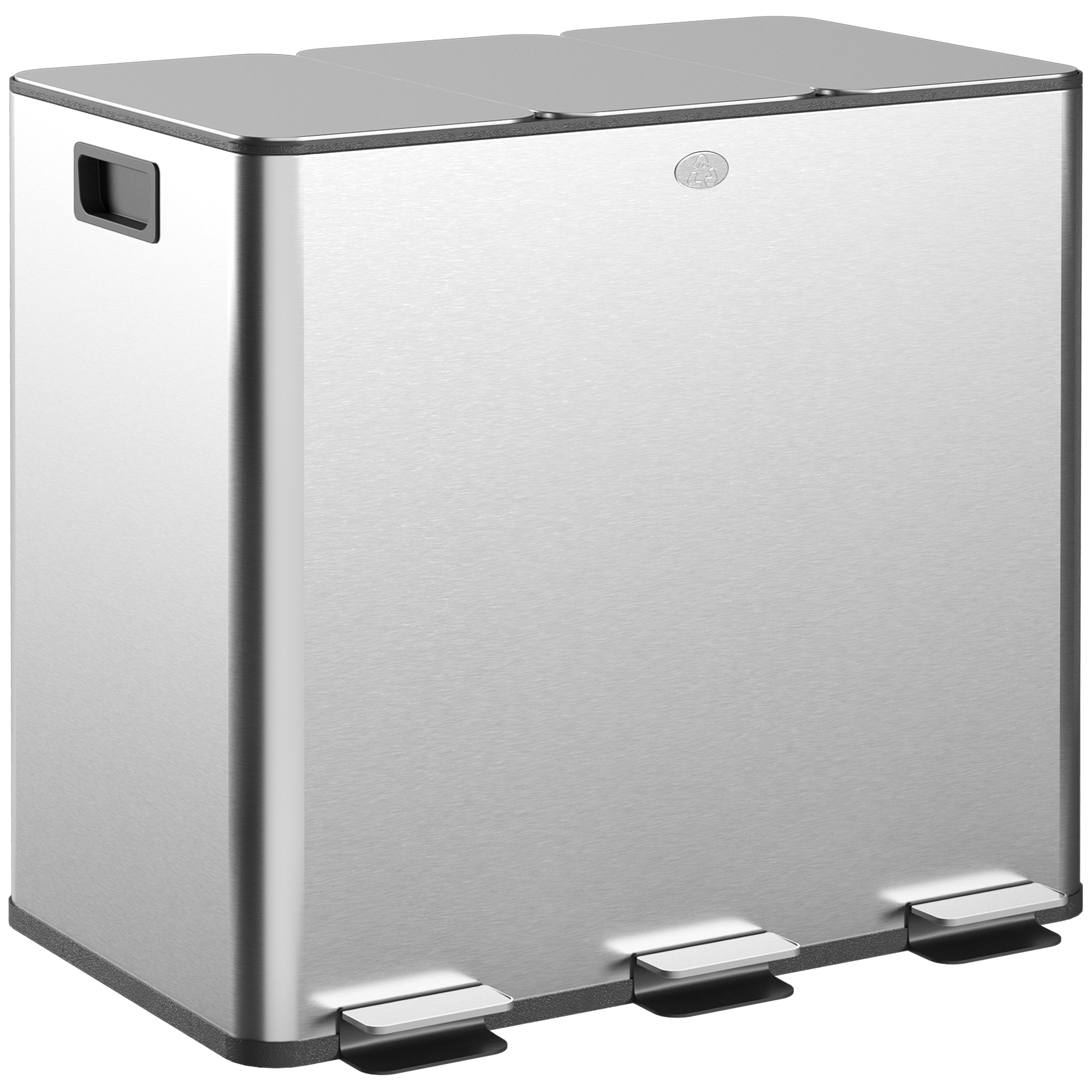 TEMU Triple Kitchen Bin, 3 X 15l Pedal Bin, Stainless Steel Rubbish Bin With Soft Close Lid, Removable Inner Buckets, -proof For Recycling And Waste,