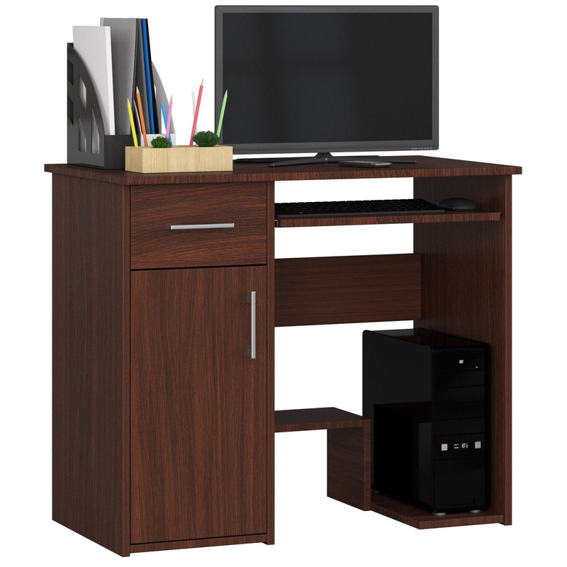 Akord Jay Computer Desk, 90 Cm, 1 Door, 1 Drawer, 3 Shelves, 90x50x74 Cm