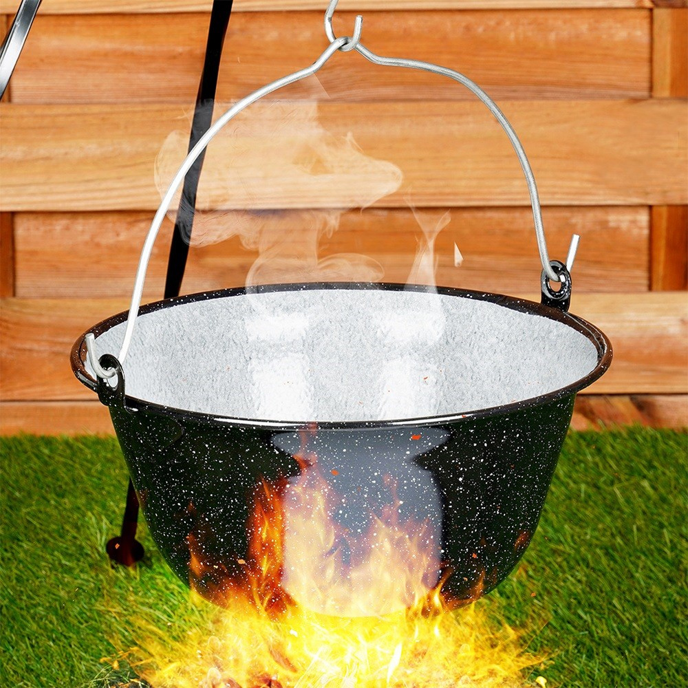 Hungarian Enameled Hanging Cauldron, 7.5 L