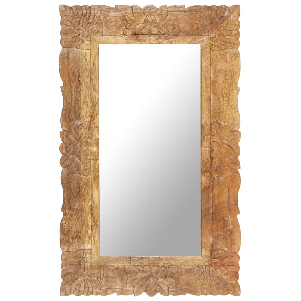 Image of Vidaxl Solid Mango Wood Mirror - Wall Mirror, Hallway Mirror, Decorative Mirror, Wardrobe Mirror, Hanging Mirror, Framed Mirror, Vanity Mirror - 80x50cm