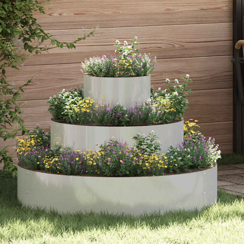 Image of Vidaxl Silvery Garden Planter 90 X 90 X 20 Cm Galvanized Steel, Garden And Terrace, Modern Round Planter, Steel For Outdoor Use, Beautiful Metal Pots