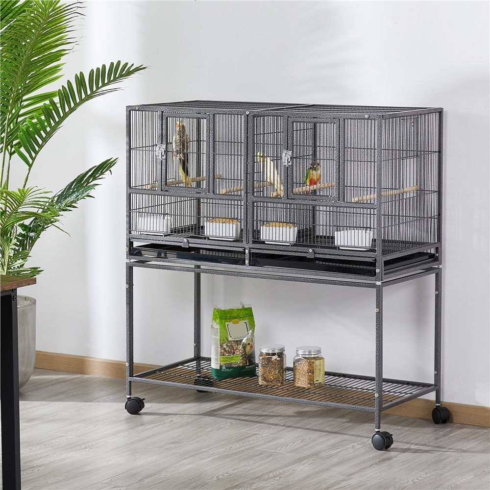 Costoffs Bird Cage 105 Cm Double Cage With Divider Breeding Cage Bird Aviary On Casters